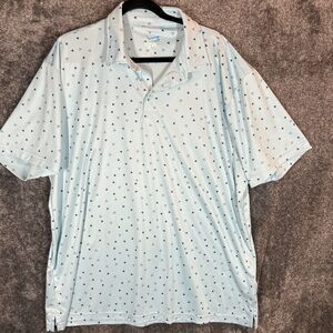 The Golf Warehouse Polo Shirt Mens 2XL Blue Geometric AOP Print Stretch Light